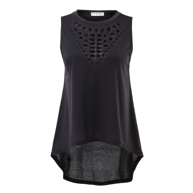 

2018 Women New Fashion Casual Solid Shirts Summer Sleeveless Irregular Hollow Out Loose Tops Plus Size Hot