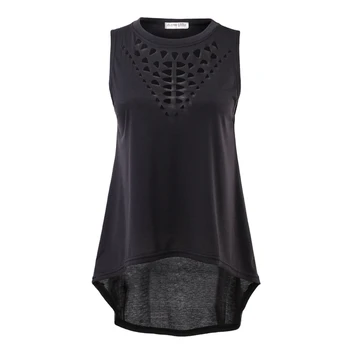 

2018 Women New Fashion Casual Solid Shirts Summer Sleeveless Irregular Hollow Out Loose Tops Plus Size Hot