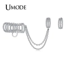 UMODE уникальные серьги несоответствия, серьги-манжеты, цепочка, серьги-гвоздики для женщин, CZ Белый Золотой Рождественский подарок, ювелирные изделия Brinco UE0243