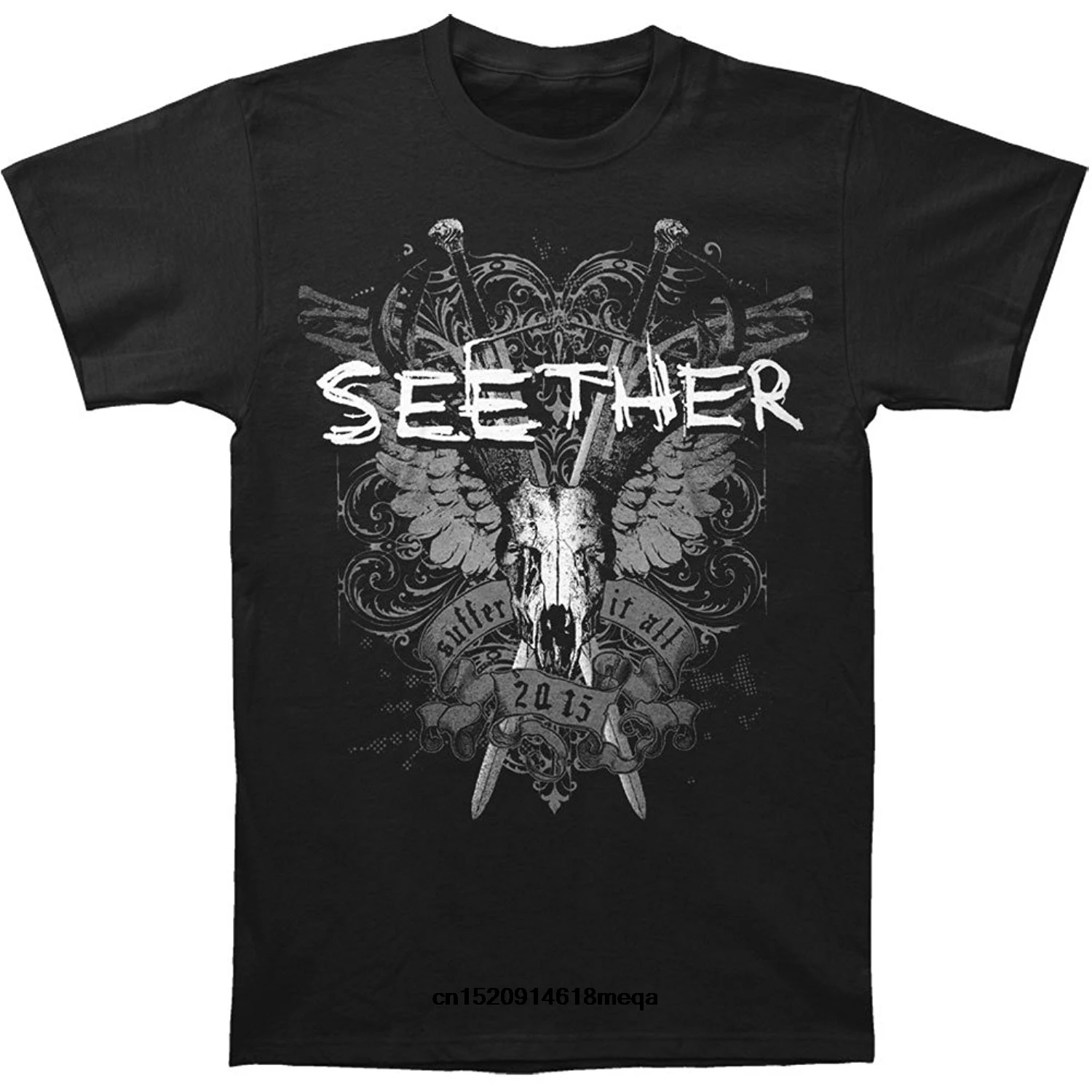 Возьмите футболка Seether Для Мужчин's страдают черный хлопок короткий рукав с
