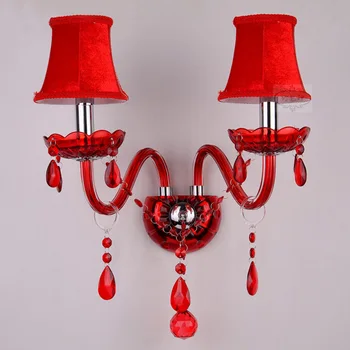 

Children Marriage Room Wall Lamp Princess Crystal Up Down Polish Bedside wall light red 2 heads Concise light wl3271122