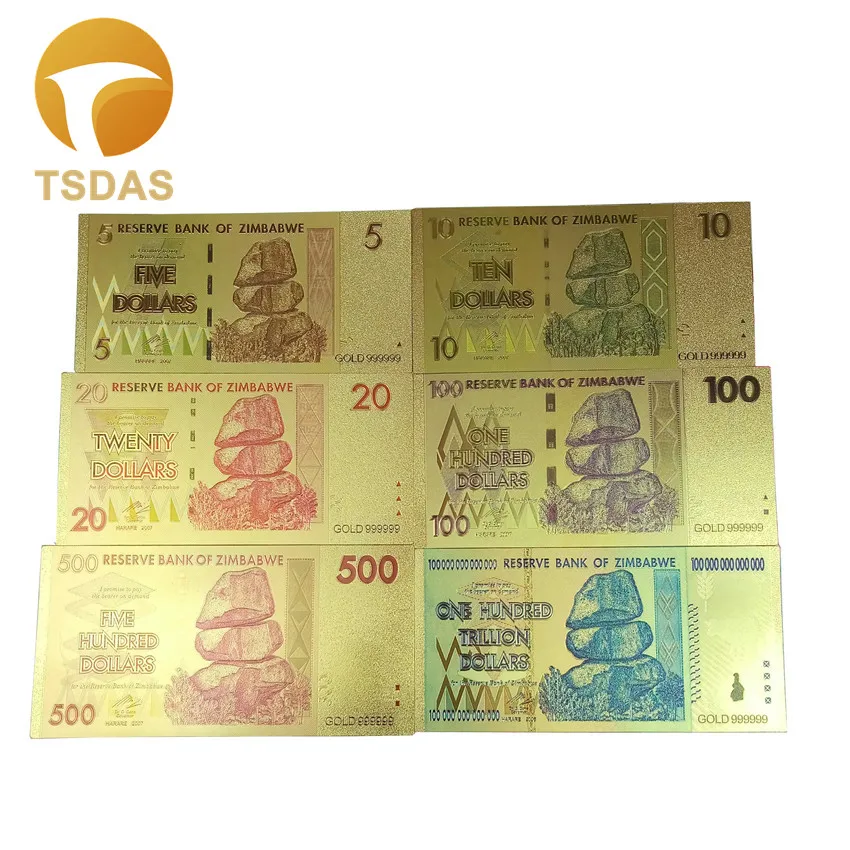 

Zimbabwe Full Set 6pcs 999 Pure Gold Banknote 5-100 Trillion Dollars Commemorative 24k Gold Foil Banknote Free Shipping