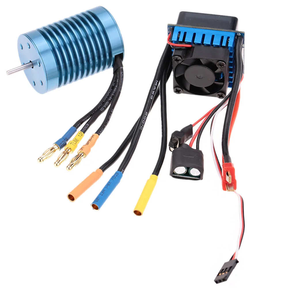 

3650 4370KV 4P Sensorless Brushless Motor with 45A Brushless ESC Electric Speed Controller for 1/10 RC Off-Road Car