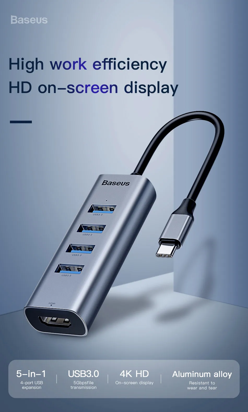 Baseus USB C концентратор до 3,0 HDMI концентратор USB Type C для MacBook Pro мульти usb-хаб для huawei P30 Pro Компьютерные аксессуары USB разветвитель