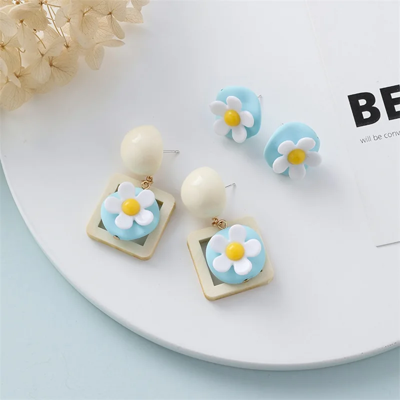

Korean temperament Geometric Flower Earrings Sweet Fashion Daisy Long Dangle Earrings Women Summer Jewelry Ear Accessories