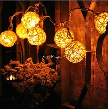 YIMIA 10 Warm Wit Rotan Ballen Licht Snaar Kerst Bruiloft Vakantie Woondecoratie Luces De Navidad Verlichting Kerstverlichting