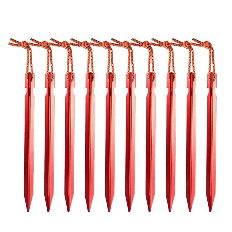 

10pcs Tent Pegs 18cm Aluminum Tent Stake with Rope Outdoor Tent Nail Peg Tent Accessories Equipment(red)