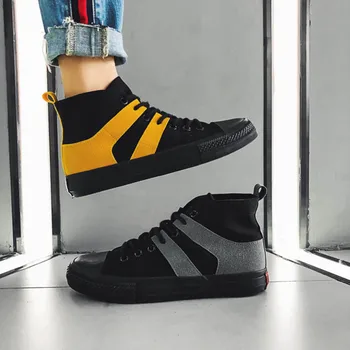 

Explosion Models Fashion High-Top Men'S Canvas Shoes Korean Version Casual Mixed Colors Comfortable Hard-Wearing Nice Shoes Male