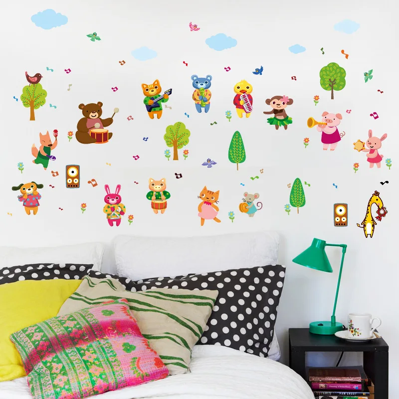 DIY Мультяшные Животные поезд настенные наклейки для детского сада детская комната Декоративные наклейки для дома Портфолио ПВХ наклейки на стену