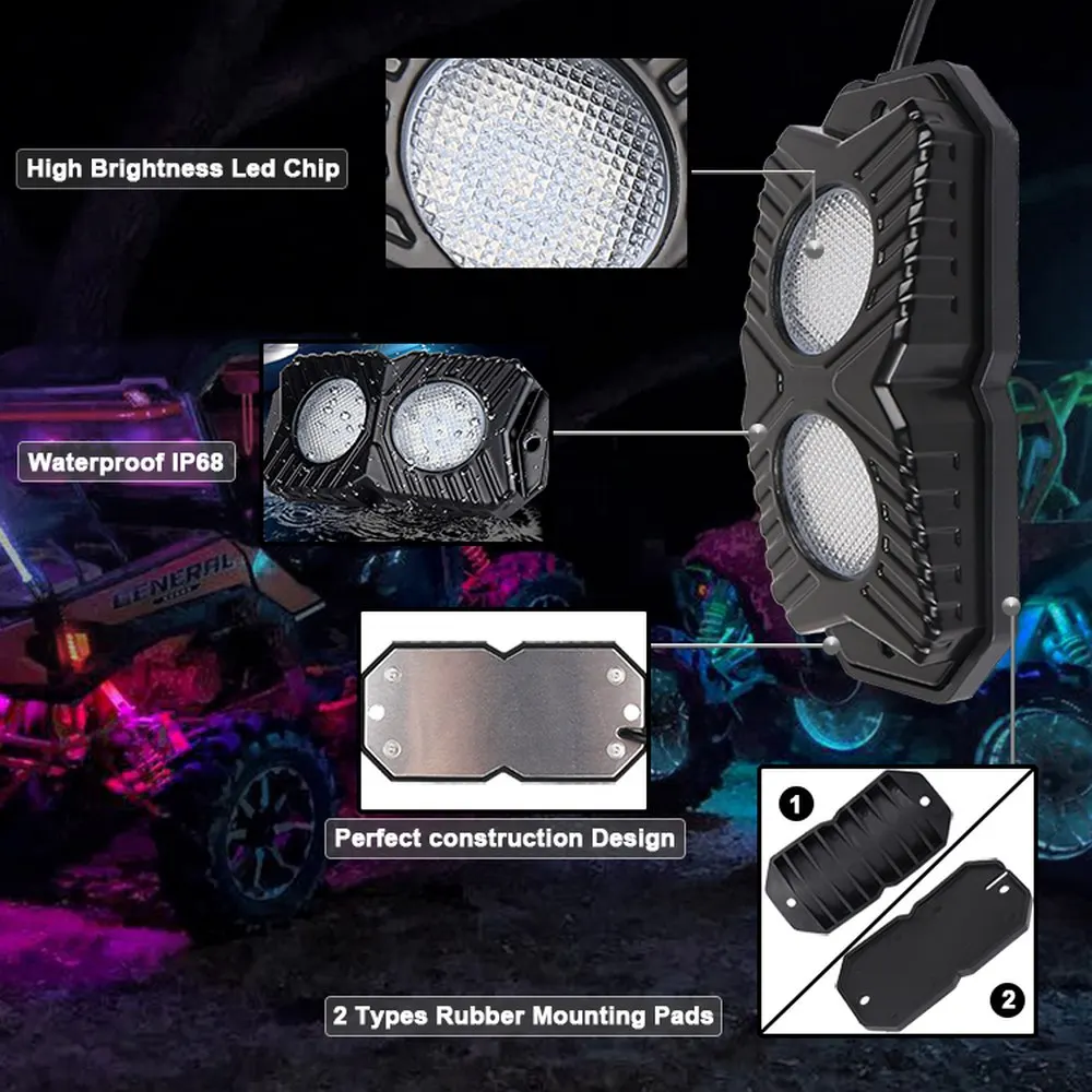 Двухрядный RGB светильник для автомобиля 4 стручки 6 струн 8 струн RGB светодиодный светильник s Многофункциональный Bluetooth пульт дистанционного управления многоцветный неоновый