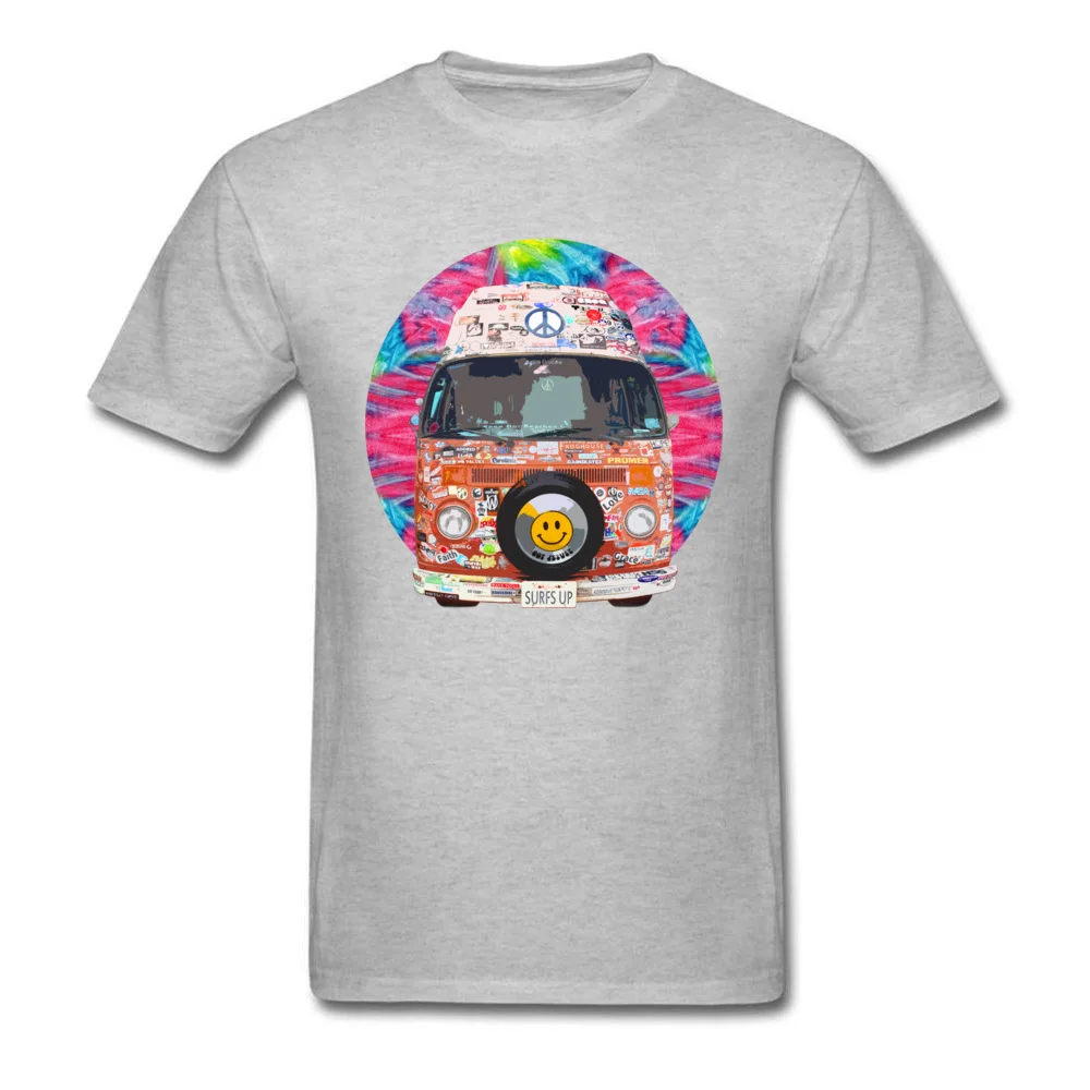 Slim Fit Groovy Hippie Van Tees for Men Brand New Summer/Autumn O-Neck Pure Cotton Short Sleeve T Shirt Custom Tops Tees Groovy Hippie Van grey