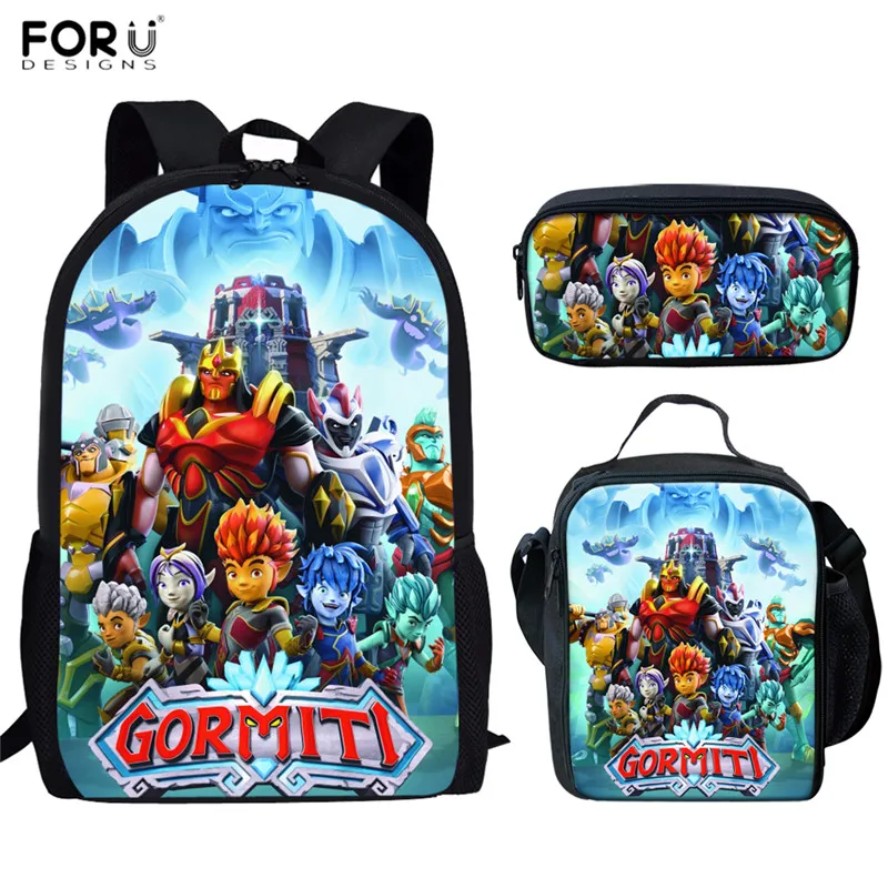 

FORUDESIGNS Cartoon Gormiti Printing School Bags Kids 3pcs/set Shoulder Backpacks for Teenagers Boys Functional School Bookbags