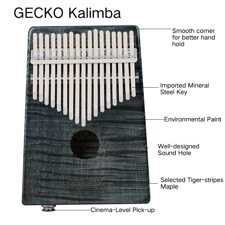GECKO Kalimba 17 ключ кудрявый клен «пианино для больших пальцев» builts-in EVA высокопроизводительная защитная коробка, MC-BEQ