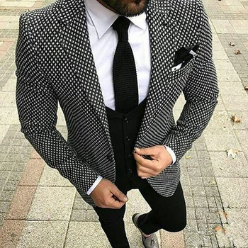 

2018 Tailor-made Casual 3 Piece Business Men Suit Terno Slim Fit Black And White Plaid Prom Blazer Tuxedo For Mens Wedding Suits