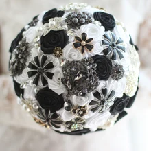 Черный и белый свадебный букет на заказ свадебные розы Букет невесты Хрустальная брошь с букетом свадебное цветочное украшение