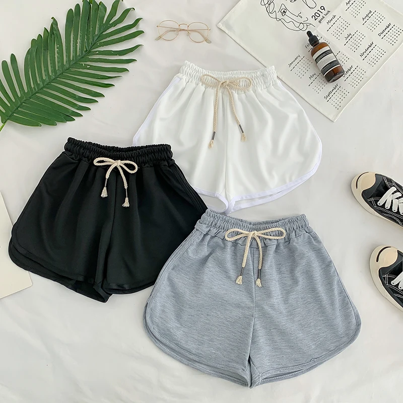 running shorts Lace Up Casual Summer Shorts Women Simple Elastic Slim Straight Shorts Ladies Fashion Beach High Waist Black White Shorts Female outfits for women