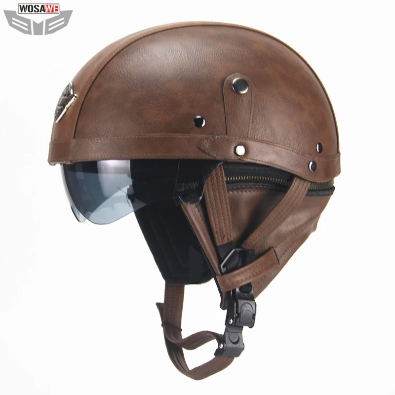

WOSAWE Motorcycle Helmet Retro Personality Helmet Half Face Helmet Pedal Motorcycle Leather Helmet moto Motocross Protection