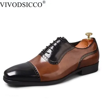 

VIVODSICCO Italian Designer Black Brown Brogue man Shoes Genuine Leather Lace Up Men Formal Dress Oxfords Party Office Wedding