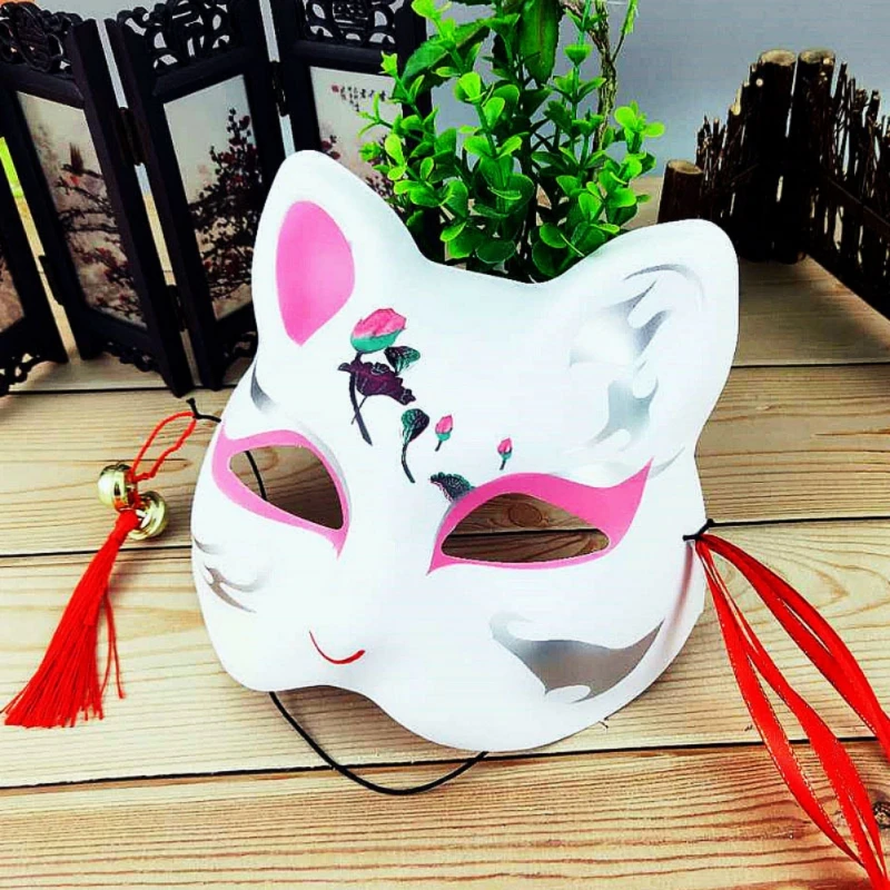 

Hot Sale Funny Anime Fox Shape Mask With Tassels And Small Bells Upper Half Face Covered Surface Painted With High Quality Dye