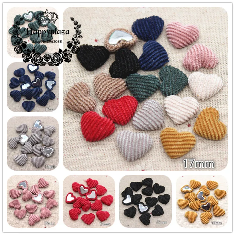 50pcs Hot Sale Mix Colors Corduroy Fabric Covered Heart Buttons Home Garden Flatback Cabochon Crafts Scrapbooking DIY,14*17mm
