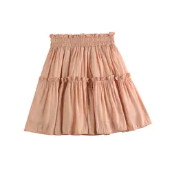 Летняя мини трапециевидная плиссированная однотонная белая бежевая розовая желтая юбка для женщин винтажные женские юбки эластичный пояс
