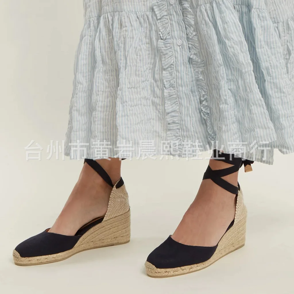 ladies wedge sandals Women's Espadrille Ankle Strap Sandals Comfortable Slippers Ladies Womens Casual Shoes Breathable Flax Hemp Canvas Pumps high wedge sandals