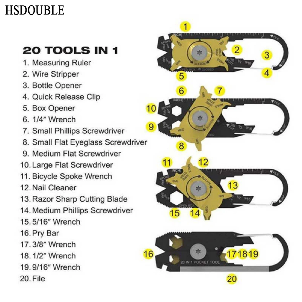 1 шт. EDC портативный Открытый Мини 20 в 1 Карманный Многофункциональный инструмент открывалка для бутылок Брелок Отвертка походные наборы