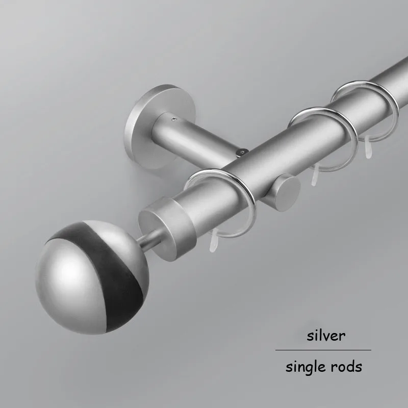 Дизайн, модный твердый карбоновый стальной карниз с декоративной круглой головкой, одинарные двойные занавески, аксессуары на заказ, размер - Цвет: silver single