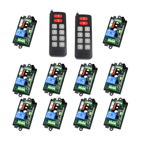 

Wireless 1CH Gate Garage Door Remote Control Switch AC 110V 220V 10A RF 2 Transmitter and 10 Receiver SKU: 5458