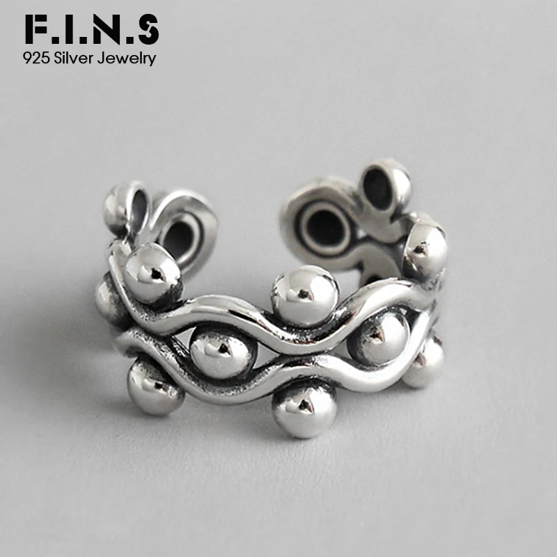 

F.I.N.S Layered Weaving Round Beads 925 Sterling Silver Rings For Women Fine Jewelry Fashion Open Vintage Finger Ladies Ring