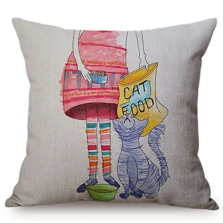 Nordic Water Color Cute Cat Crayon Painting Home Decoration Throw Pillow Cover Pet Cat Children's room Chair Seat Cushion Cover K111-4