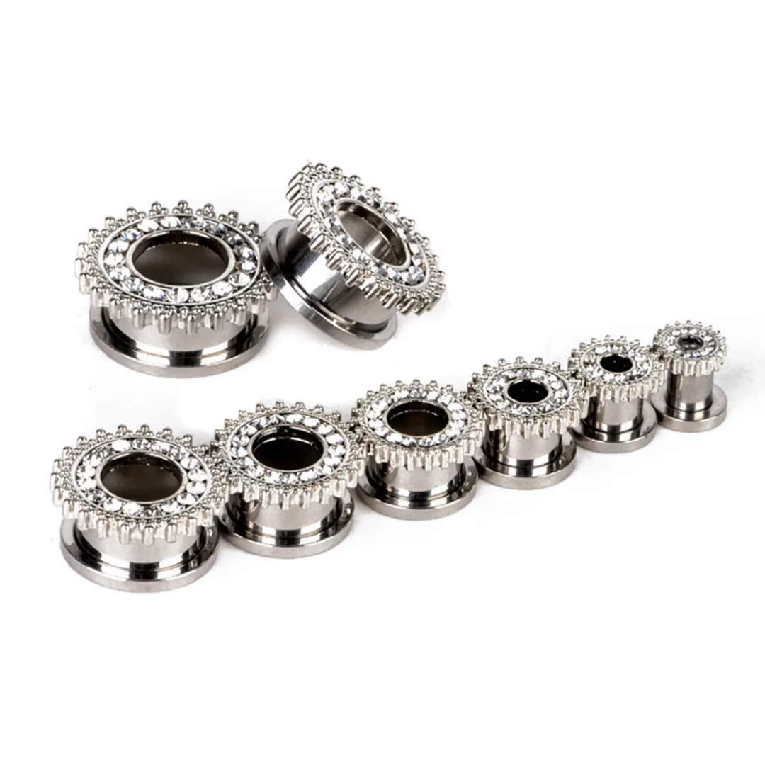 Ear Expander Body Piercing Jewelry 1 Pair Stainless Steel Crystal Flare Flesh Tunnel Ear Plugs Expander 6-20mm Ear Stretcher