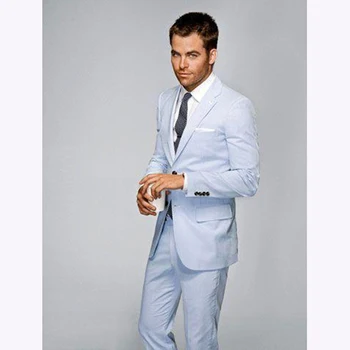 

HOT Side Vent Light Blue Groom Tuxedos men suit Notched Lapel Slim Fit Men's Wedding Prom Holiday Suits 2017 (Jacket+Pants+tie)