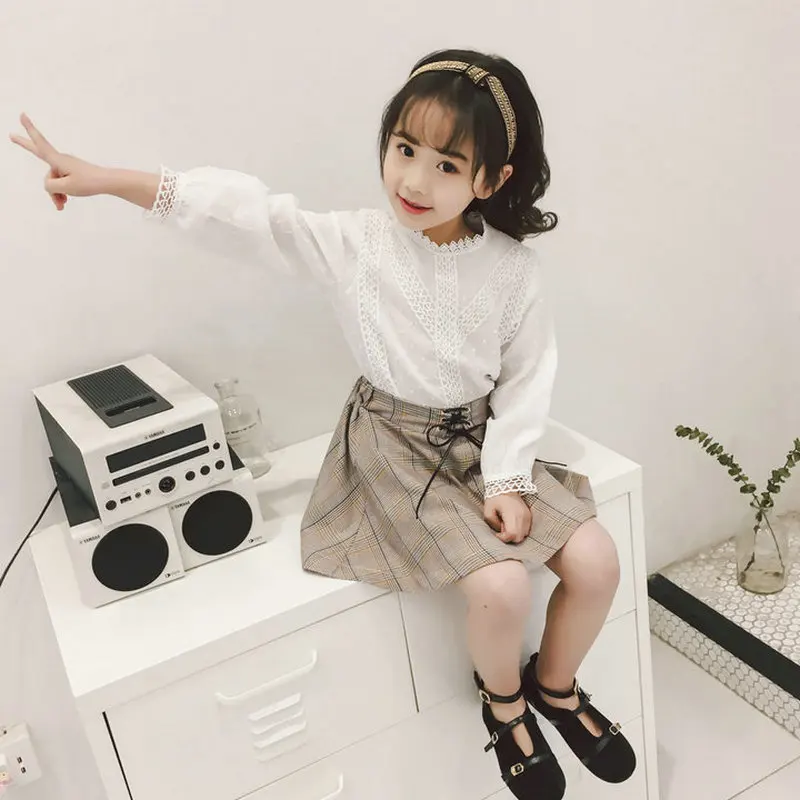 New Kids Girl Fashion Clothing Set Spring Fall Girls Wear White Lace