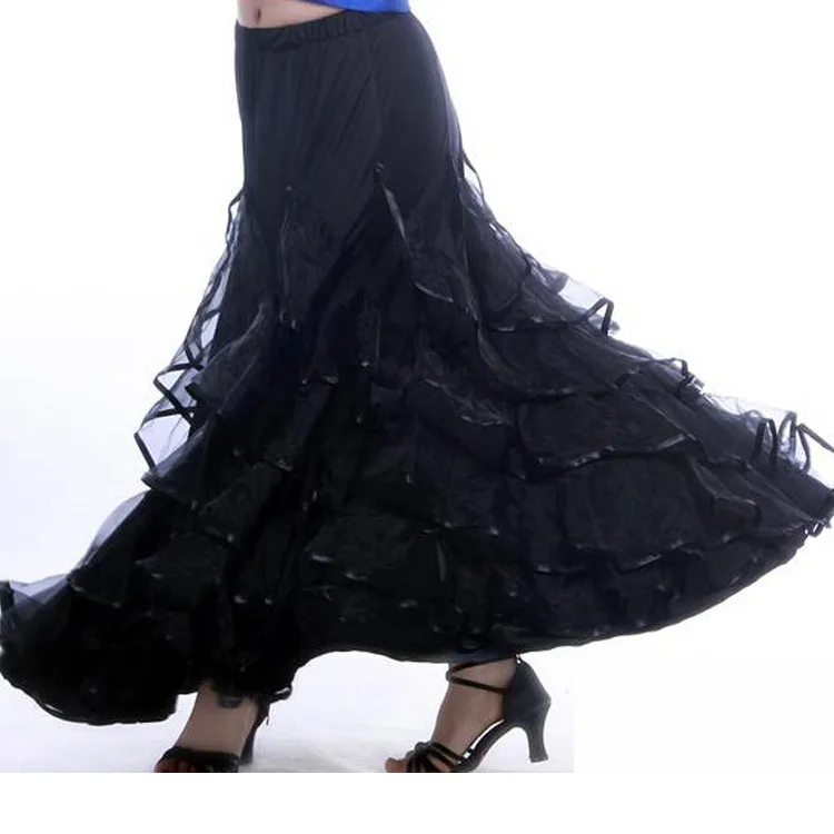 

Big Hemline Escapulario Ballroom Dance Dress for Women Spandex Crease Competition Latin Salsa Ballroom Waltz Dancing Skirts L063