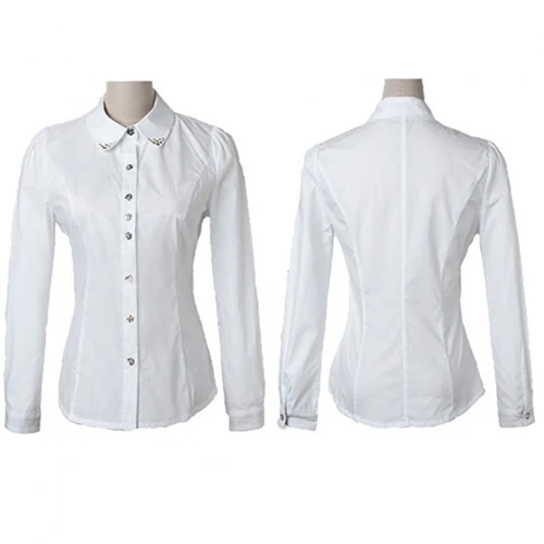 Women Office Career Formal Revit Studded Collar Button Up Blouse OL Shirt Top | Женская одежда