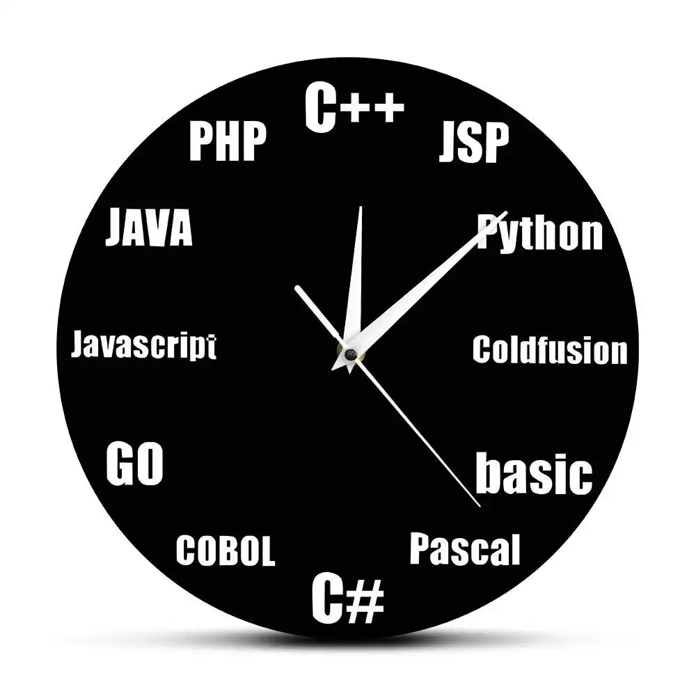 Программируемый язык минималистичный дизайн настенные часы бизнес IT офис Настенный декор программа Nerd кварцевые настенные часы, подарки для IT Geeks - Цвет: Black