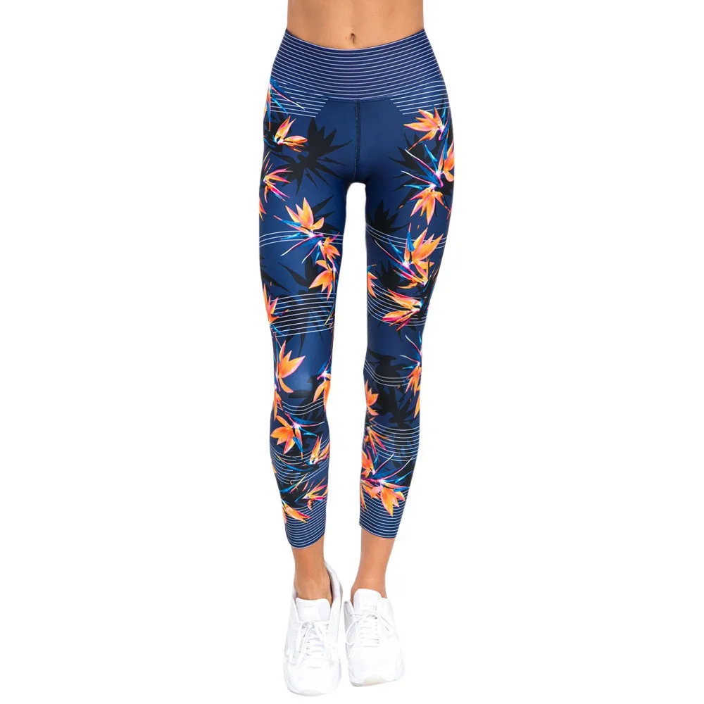 USPS Women Elastic Printed Yoga Pants High Waist Sports Gym Slim Yoga