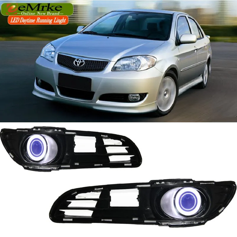 

eeMrke For Toyota Vios 2006 2007 LED Angel Eye DRL Daytime Running Light Tagfahrlicht Halogen Bulbs H11 55W Fog Lights