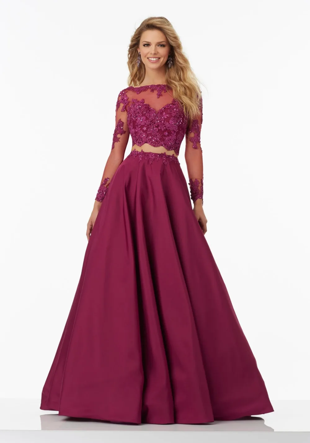 Бургундия Лодка Шеи Кружева Аппликация С Длинным Рукавом Vestido Де Феста Vestidos Cortos