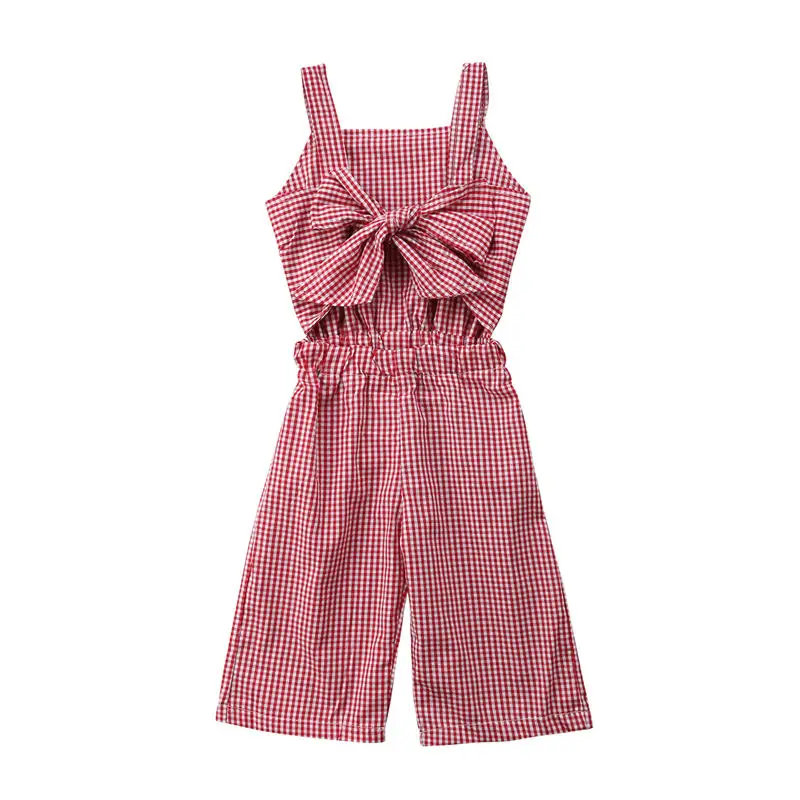 New Toddler Kids Baby Girl Summer Jumpsuits Sleeveless Strap Bow Belt