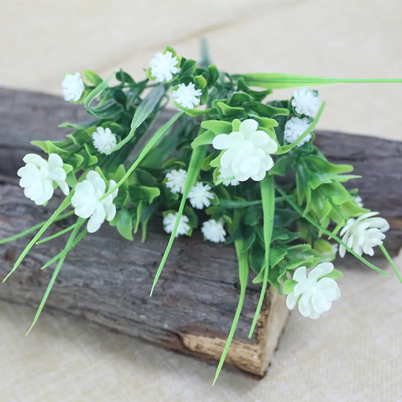 Flone Artificial Gypsophila Flower Plastic Bouquet Fake Flower With Vivid Grass Home Party Decoration Wedding Garden Decor Art (7)
