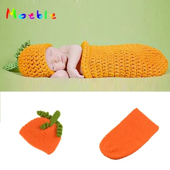 

Orange Color Newborn Baby Girls Crochet Pumpkin Hat and Sleeping Bag Set Infant Crochet Photo Props Knitted Baby Beanies