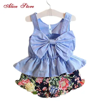 

Alice Gril Dress Fashion Summer bow vest +flower pant baby clothing 2 pcs suit girls clothing casual dress girl