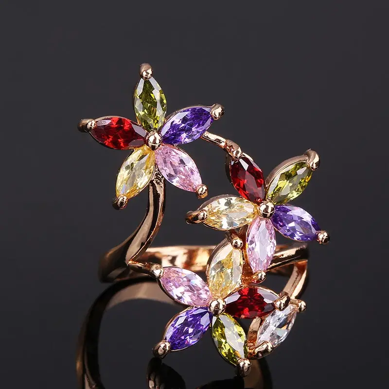 CWEEL Weeding Engagement Rings For Women Austrian Imitation Crystal Zircon Ring Rose Gold Color India Dubai Big Water Drop Rings (42)