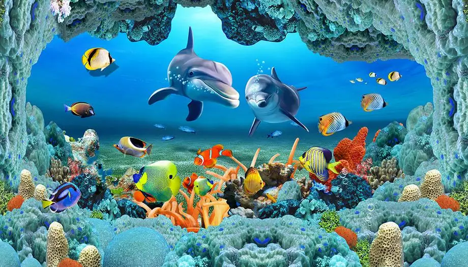 Costumbre mural de fotos 3d wallpaper piso Dolphin fish 3d papel pintado paredes papel pintado