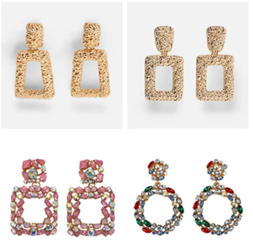 

Best Lady 2019 New ZA Crystal Glass Dangle Earrings for Women Party Bohemian Square Statement Earring Girls Gift Vintage Jewelry