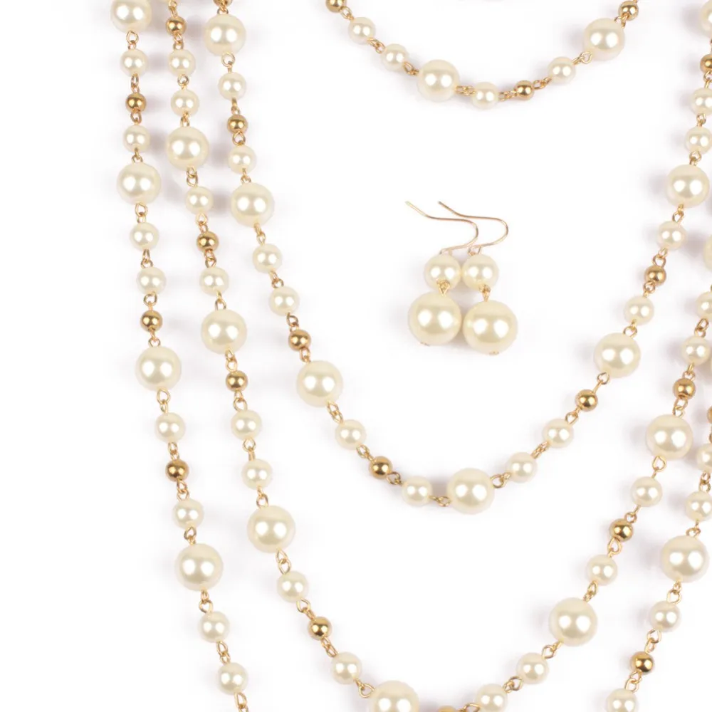 Длинные многослойное Жемчужное ожерелье серьги Мода Имитация жемчуга ювелирные наборы для женщин жемчуг ювелирные изделия комплекты для невест дропшиппинг