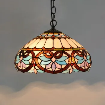 

16 Inch Blue Love Heart Lampshade Pendant Lamps Stained Glass Lighting Fixture European Living Room Bedroom Bar Hanging Lamp