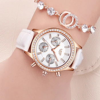 

2018 Ladies Leather Watches Luxury Brand Women Dress Quartz-Watch Student Diamond Females Wristwatch Girl Clock Relogio feminino